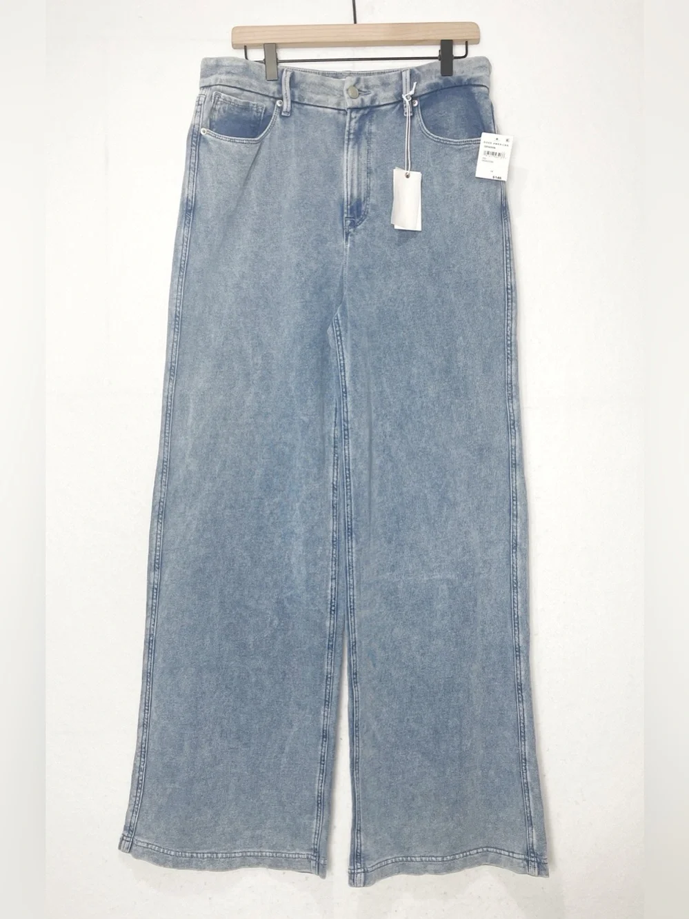 Good American Jeanius Good Skate High Waist Crop Wide Leg Jeans Light Indigo 14